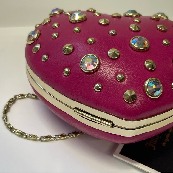 Vintage Juicy Couture Pink Leather Rhinestone Heart Minaudiere Bag. - Picture 9 of 12